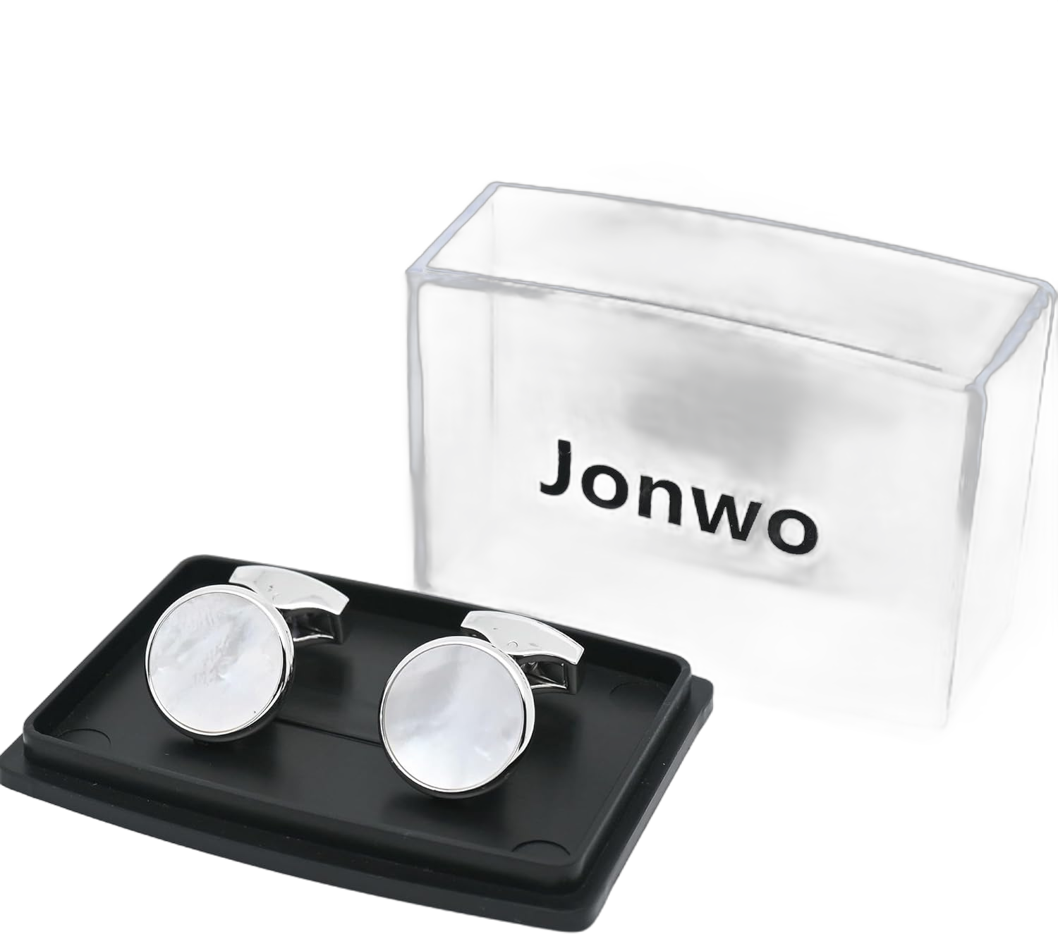 Silver / 14K Gold Plated Natural Mother of Pearl Cufflinks for Men Women Classic Round Men's Cufflinks Jewelry for Wedding Party Anniversary Business Tuxedo Dress Silver Cufflinks