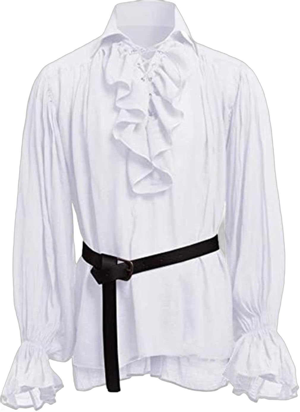 JOYVIP Men's Ruffled Renaissance Pirate Shirt Medieval Vampire Halloween Costumes with Belt Small White