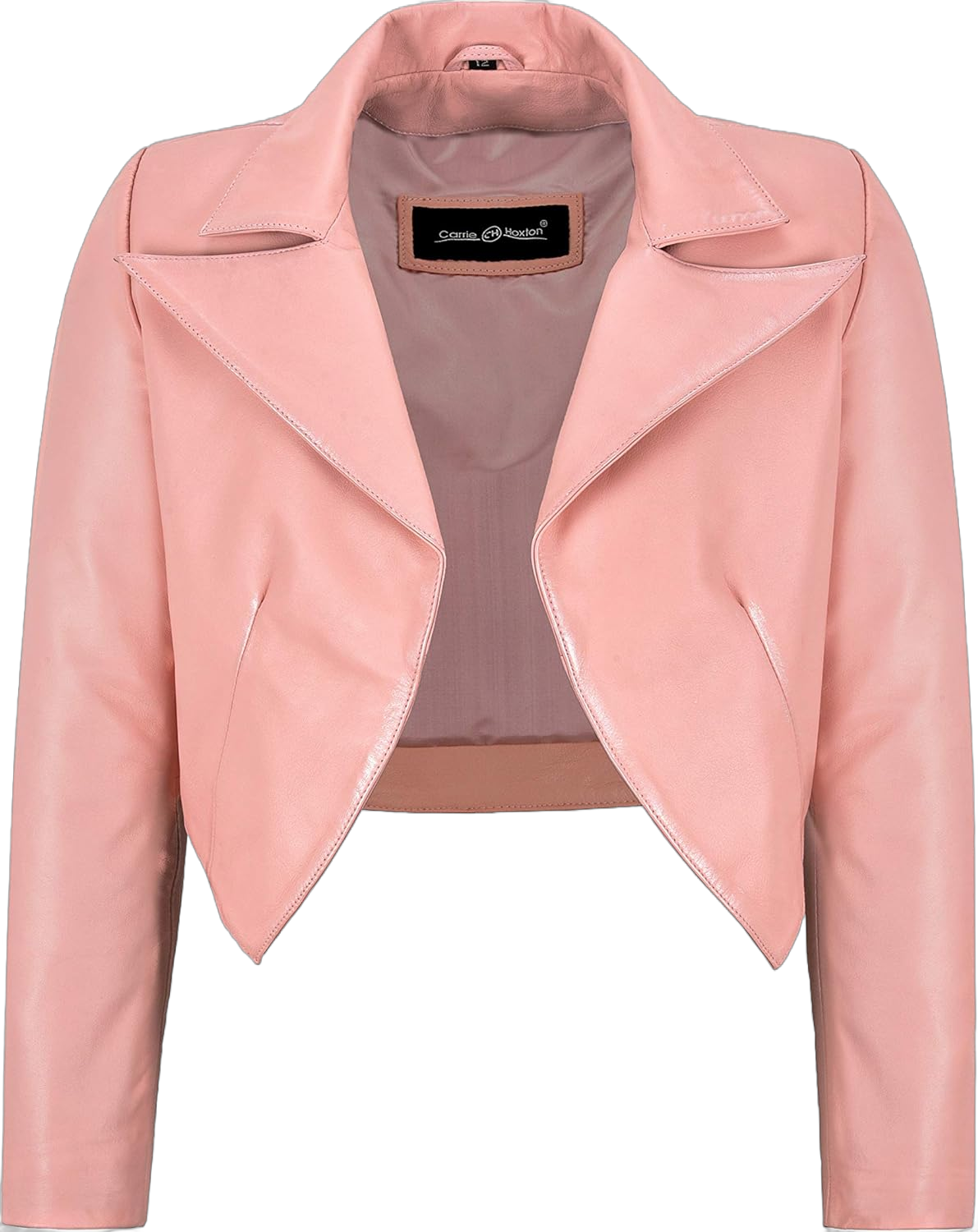 Women Baby Pink Cropped Jacket Real Leather Shrug Slim-fit Open Blazer 5650 4 Baby Pink