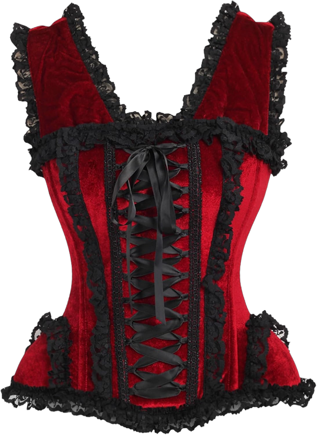 Daisy corsets Womens Top Drawer Dark Red Velvet & Lace Steel Boned Corset W/Cap Sleeves 2X Red