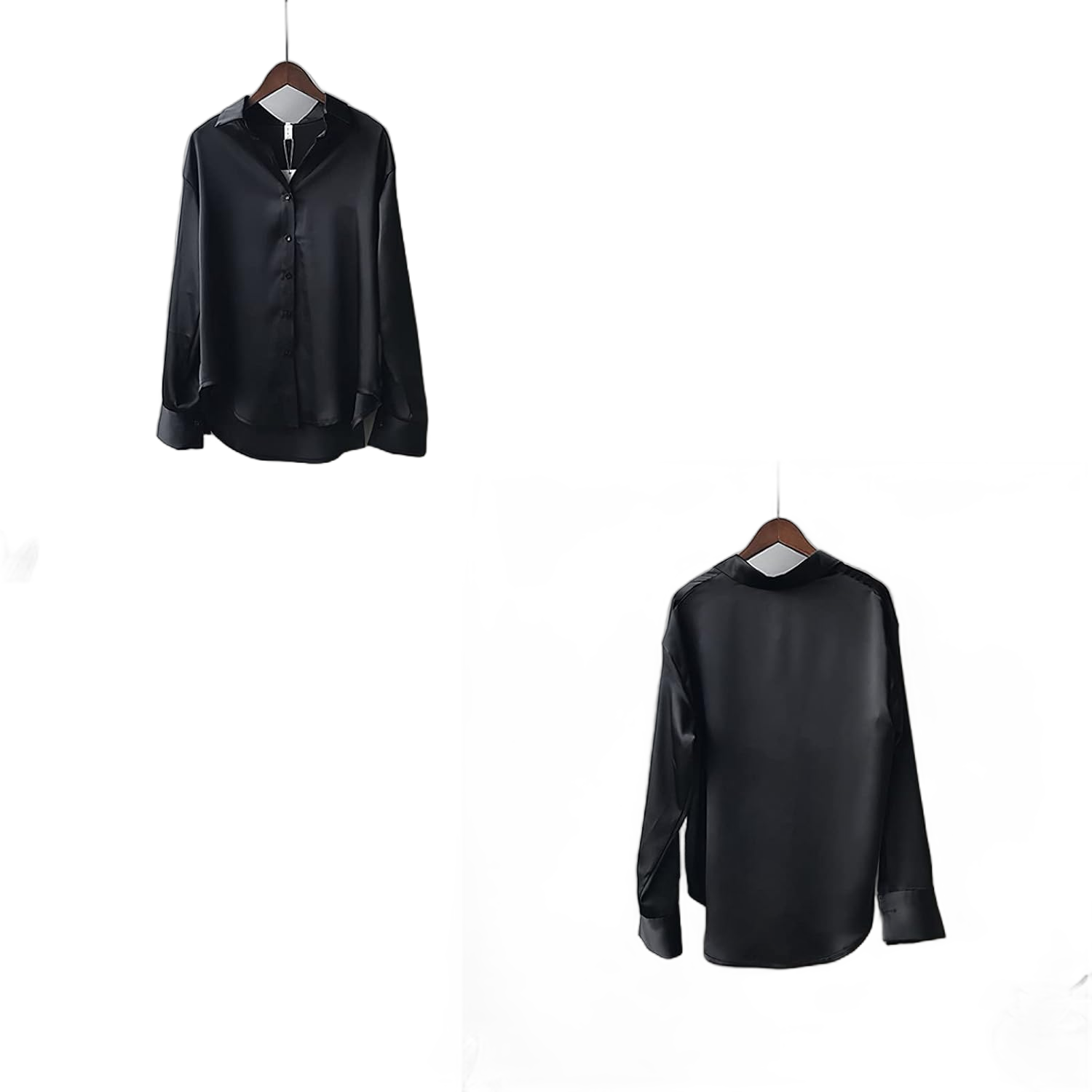 Pantete Womens Satin Silk Button Down Shirt Long Sleeve Casual Office Blouse Top Breathable & Silky X-Small Black