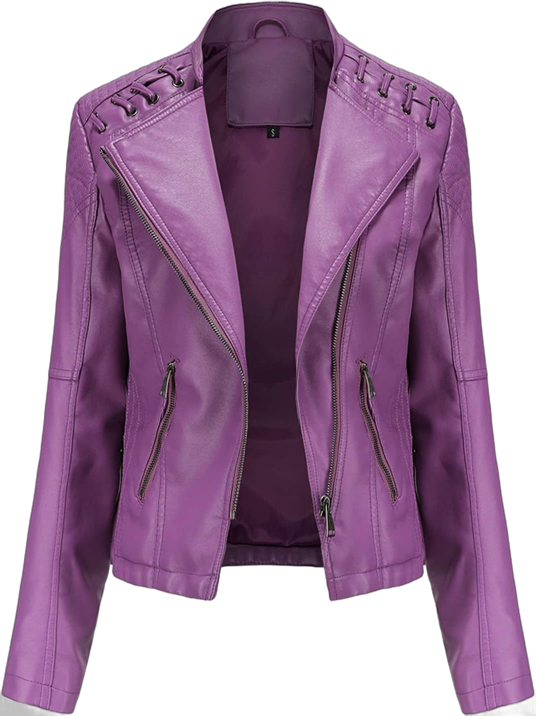 WSLCN Womens Faux Leather Zip Up Motorcycle Biker Jacket Slim Fit Short Coat X-Large Violet