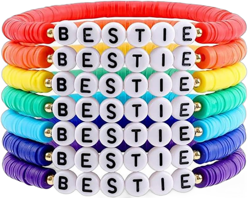 Caiyao 7Pcs Layering Colorful Friendship Bracelets Rainbow Heishi Surfer Bracelets Set for Women Girls Stackable Clay Beaded Letter Bracelets Disc Stretch Preppy Bracelets Summer Beach Jewelry Gift Bestie