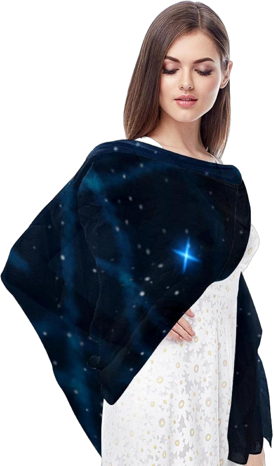 LEVEIS Silk Scarves Dark Galaxy Printed Long Chiffon Scarf Wrap Shawl for Women