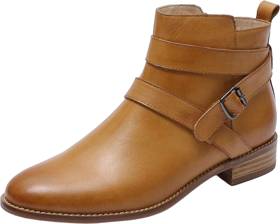 Mona flying Womens Leather Booties Ankle Boots with Side Zippers Low Heel Short Engineer Boots for Ladies 8.5 Brown