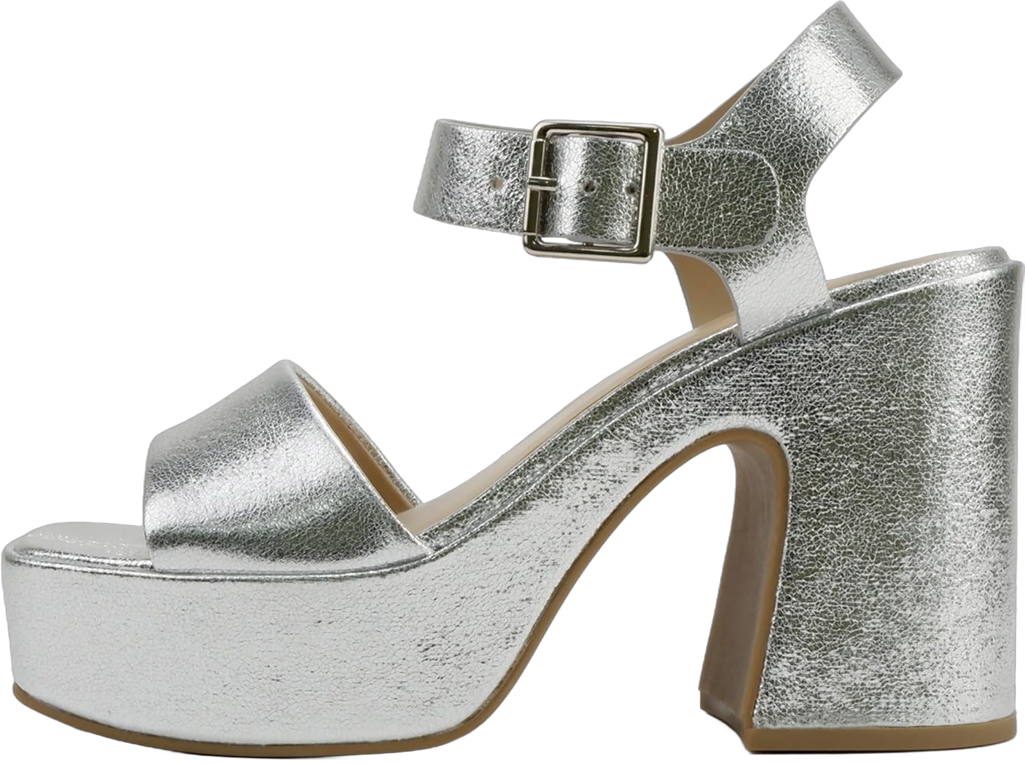 Soda Launch ~ Women Open Toe Ankle Strap Platform Chunky High Heeled Sandal 9 Silver Pu