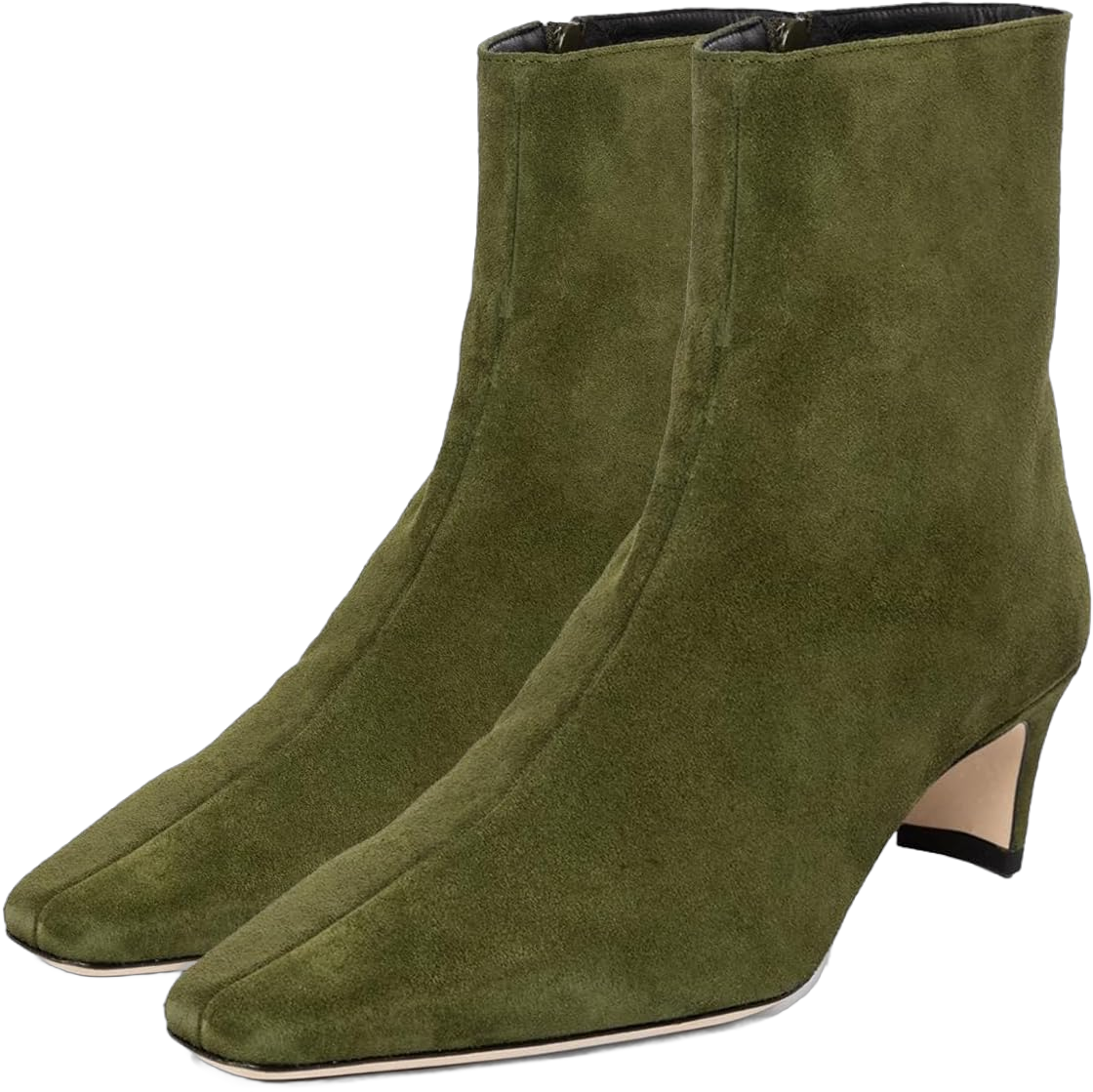 MOOMMO Women Low Chunky Heel Ankle Boots Square Toe Side Zipper Sock Booties Matte Comfy 2 Inch Thick Heel Dress Short Boots Closed Toe Mid Calf Stretch Chic Office Party Winter 4-11 M US 6 Suede Olive Green