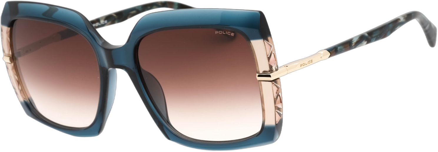 Police SPLG23 Sunglasses Transparent Blue / Gradient Dark Brown Women's