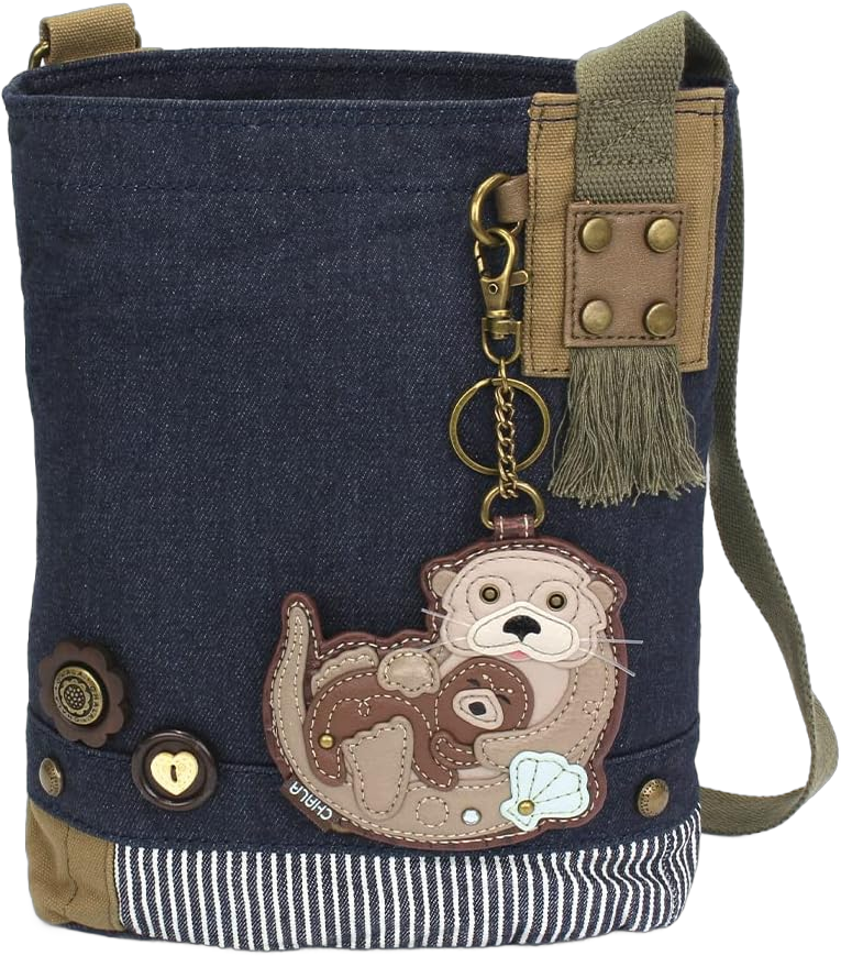 Chala Patch Cross-Body Women Handbag, Blue Denim Canvas Messenger Bag Otters - Denim