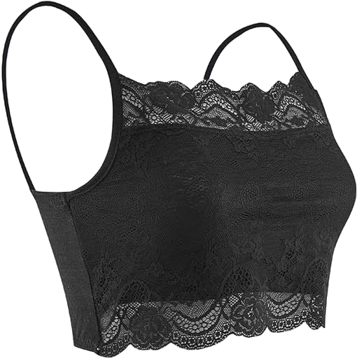 SilRiver Womens Silk Half Camisole Lace Bralette Double-Layered Crop Tops Lightweight Undershirt Small Short Black