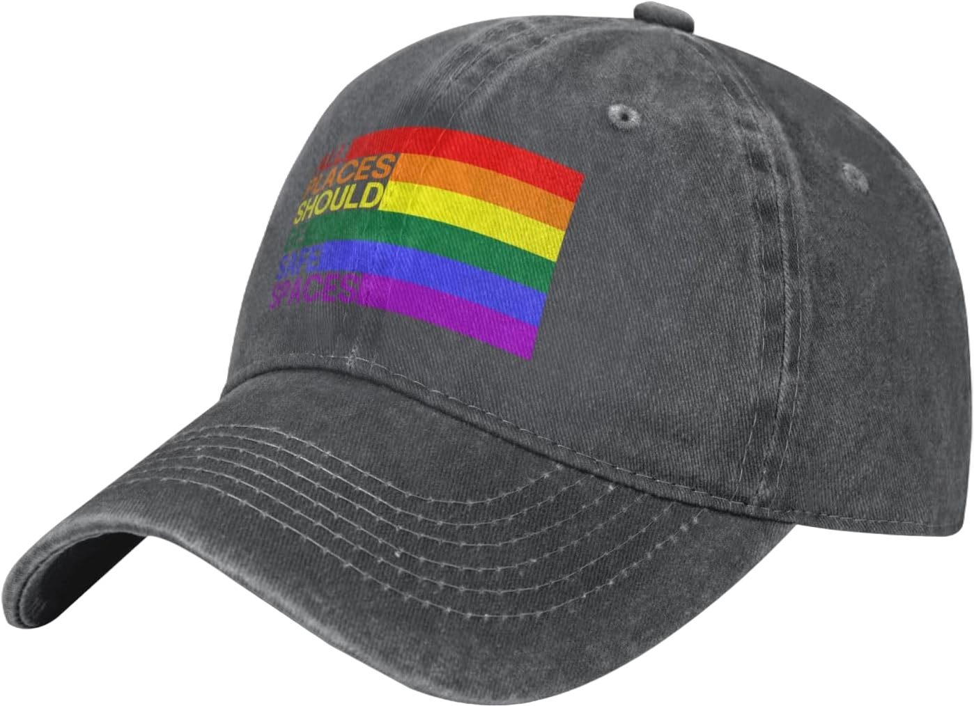 All Places Should Be Safe Spaces Gay Pride Ally LGBTQ Month Baseball Hat Vintage Dad Hat for Men Women,Black Deep Heather One Size