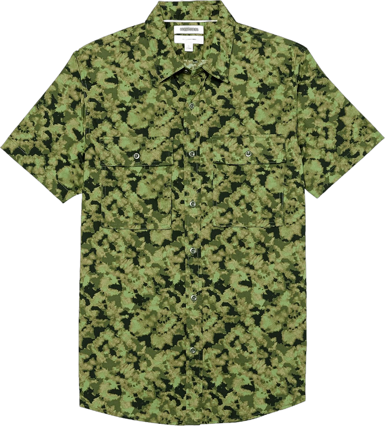 Amazon Essentials Men's Slim-Fit Short-Sleeve Two-Pocket Utility Shirt (Previously Goodthreads) Large Tall Green Camo Print