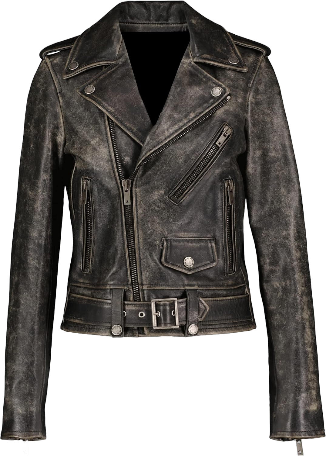 Hemotium Biker Motorcycle Black Rub Off Distressed Lambskin Leather Jacket for Women X-Small Black