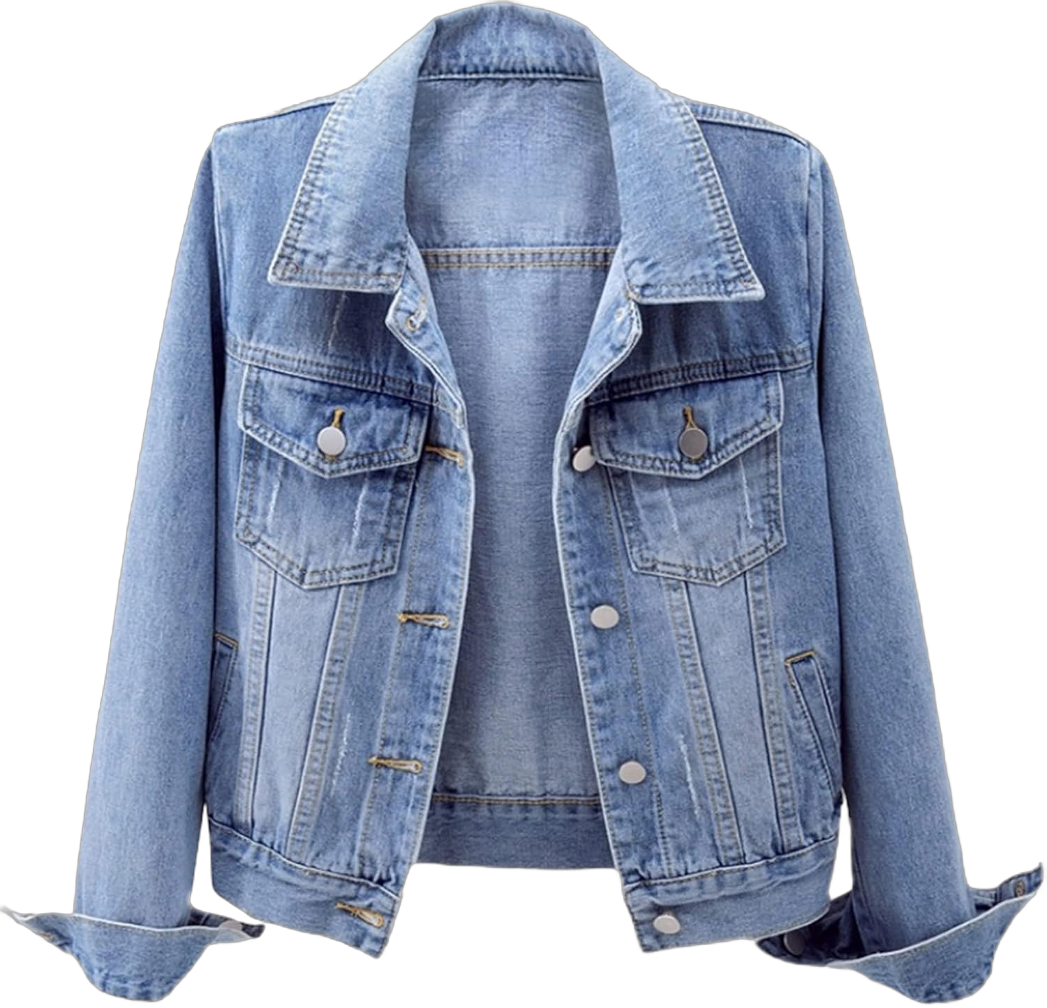 LifeShe Women's Basic Long Sleeve Button Down Distressed Denim Jackets Jean Jacket Coat Light Blue Large