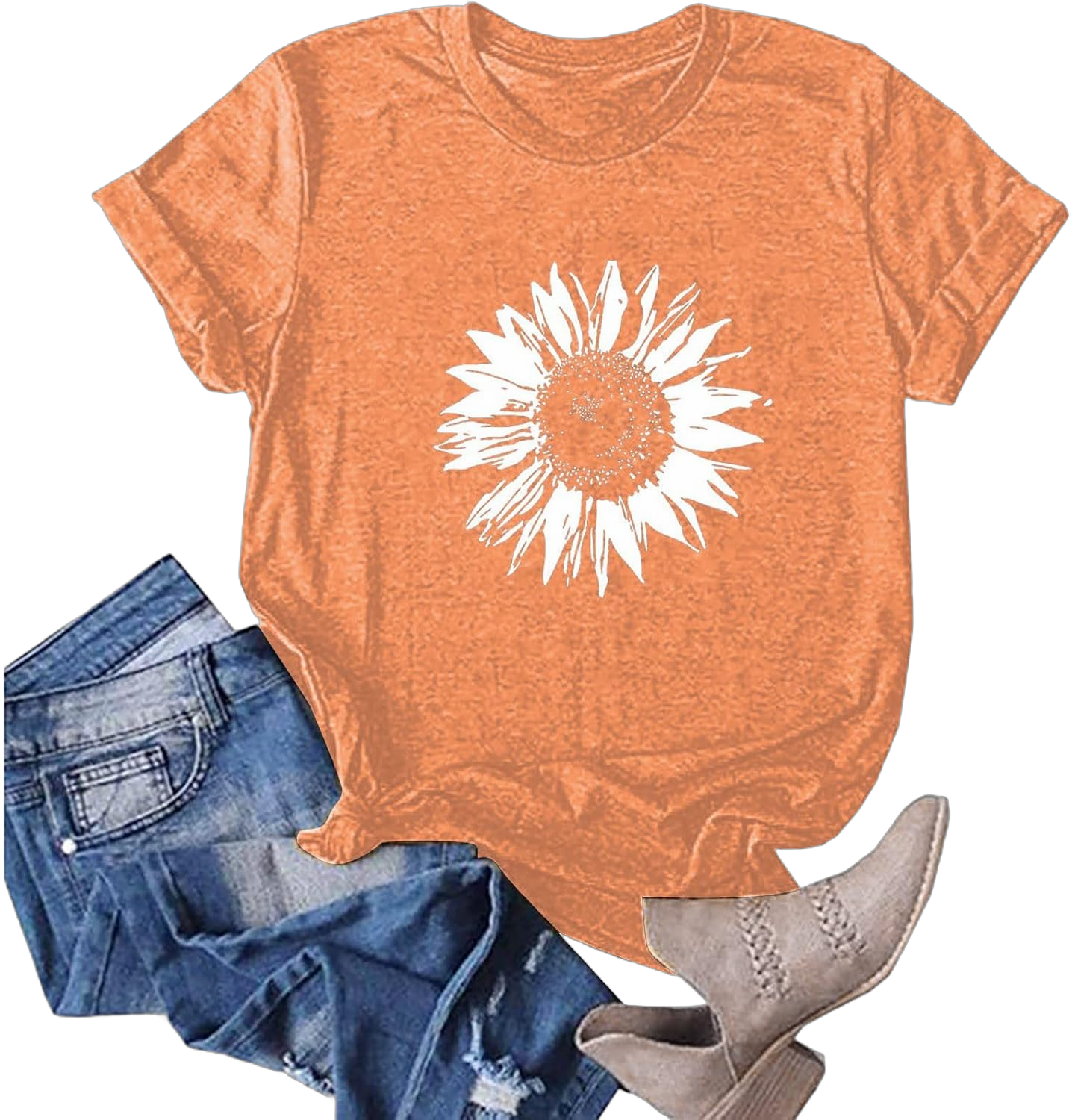 T Shirts for Women,2024 Summer Trendy Cute Dandelion Print Graphic Tees Short Sleeve Shirts,Casual Crewneck Tops XX-Large C-orange