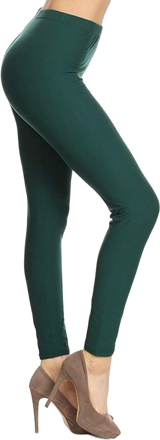 Leggings Depot Women's High Waist Leggings Soft 1” Waistband Solid Leggings Pants - Regular, Plus, 1X3X, 3X5X Full Length One Size Forest Green