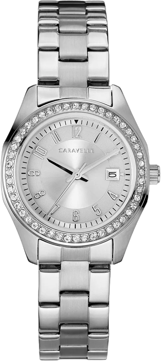 Caravelle Designed By Bulova Women's Silver Crystal Bracelet Watch 43M120 28mm