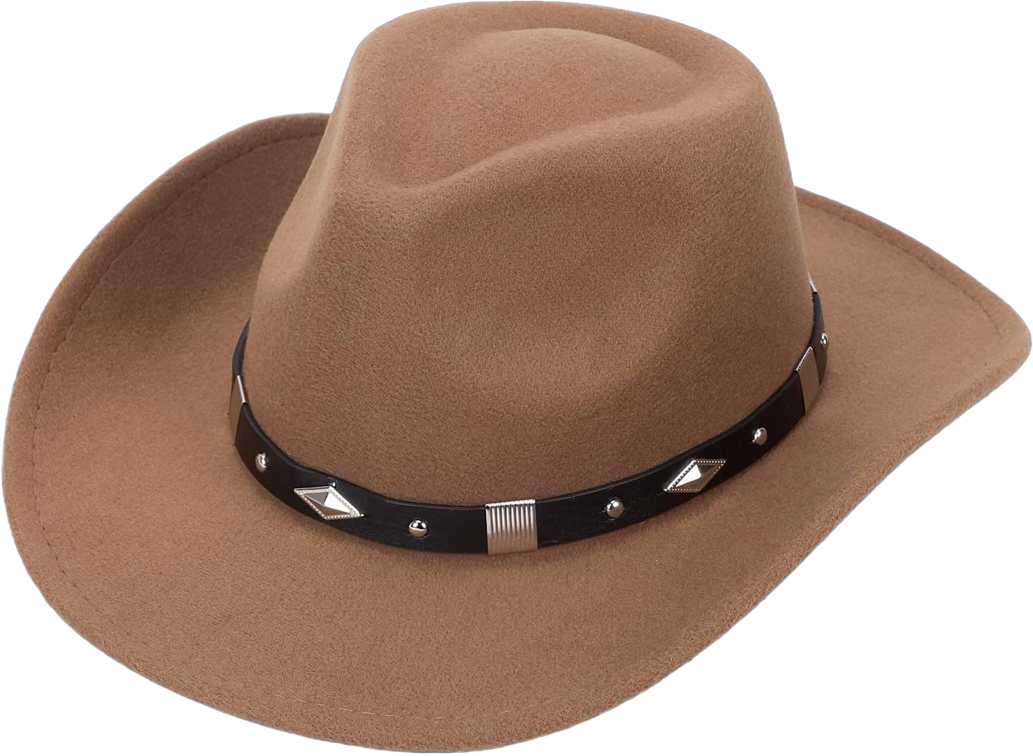 Men Women Felt Wide Brim Vintage Western Cowboy Hats Pinch Front Cowgirl Hat with Belt One Size Khaki