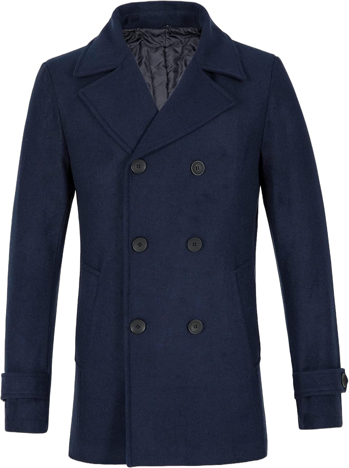 ThCreasa Mens Classic Double Breasted Pea Coat Wool Blend Quilted Lined Notched Collar Overcoat Trench Coat