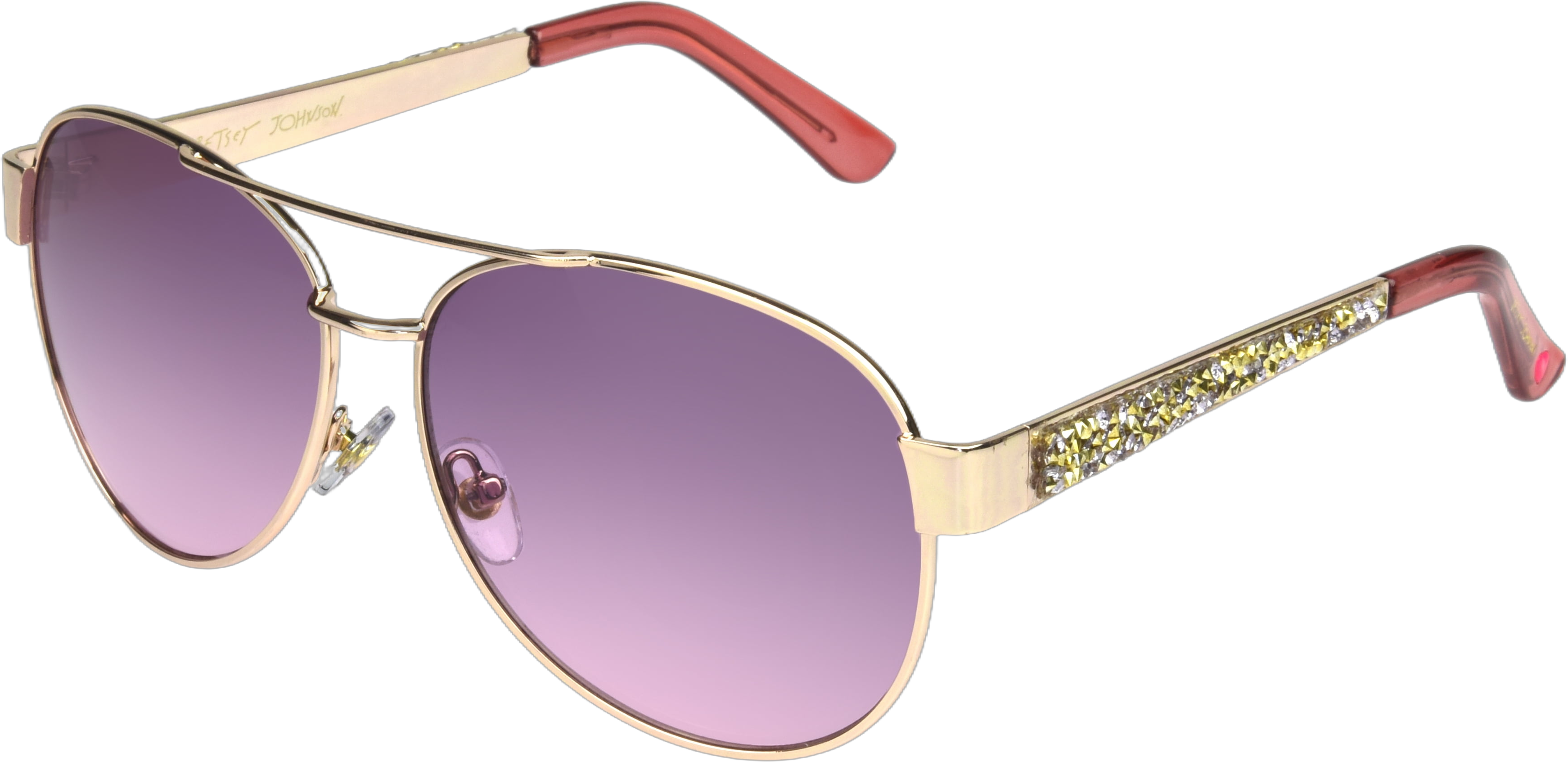 Betsey Johnson Women's Rose Gold Stone Encrusted Aviator Sunglasses