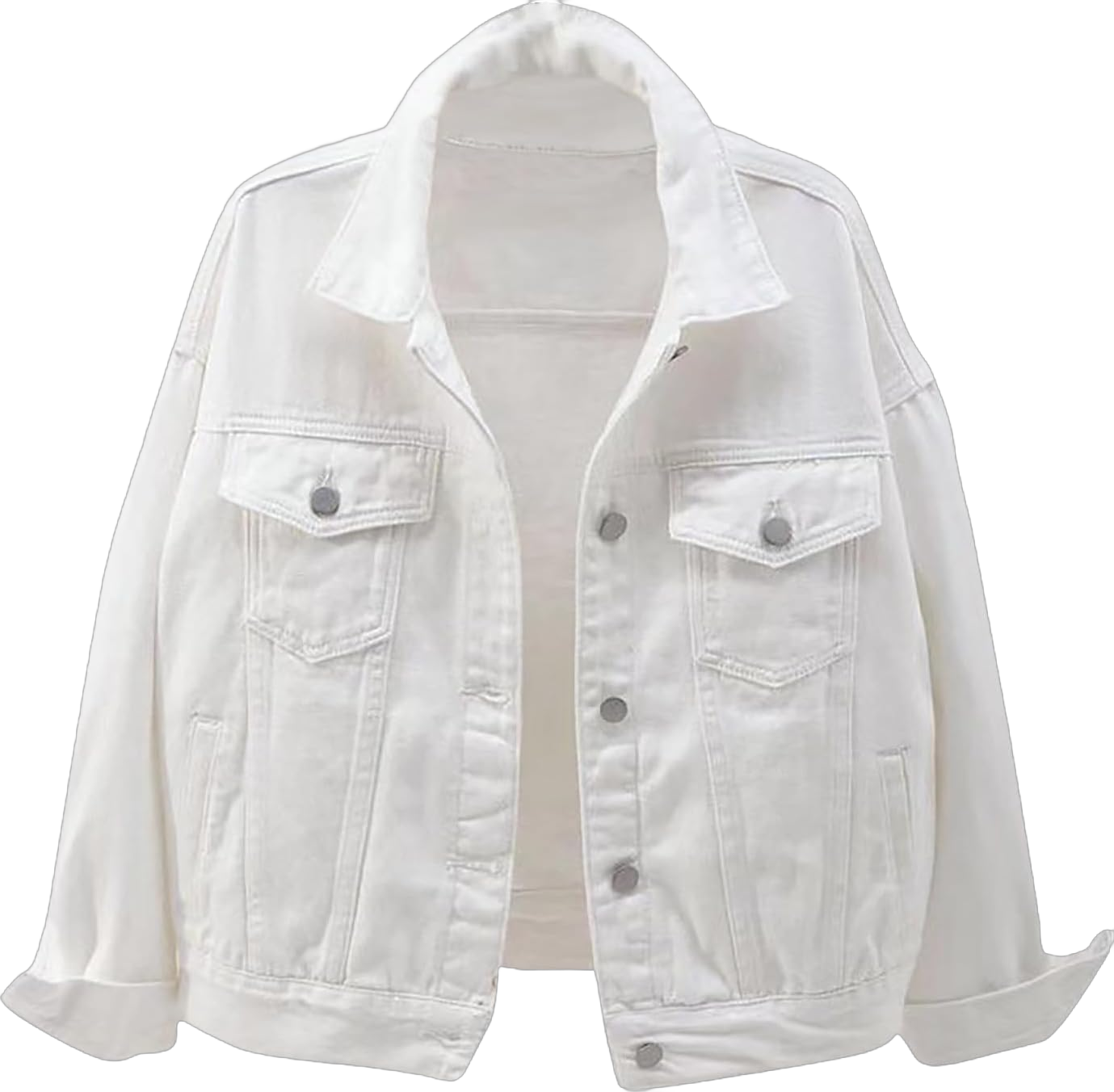 Women's Classic Casual Solid Denim Jackets Long Sleeve Fashion Cropped Button Outwear Jean Shirts X-Large 1-white