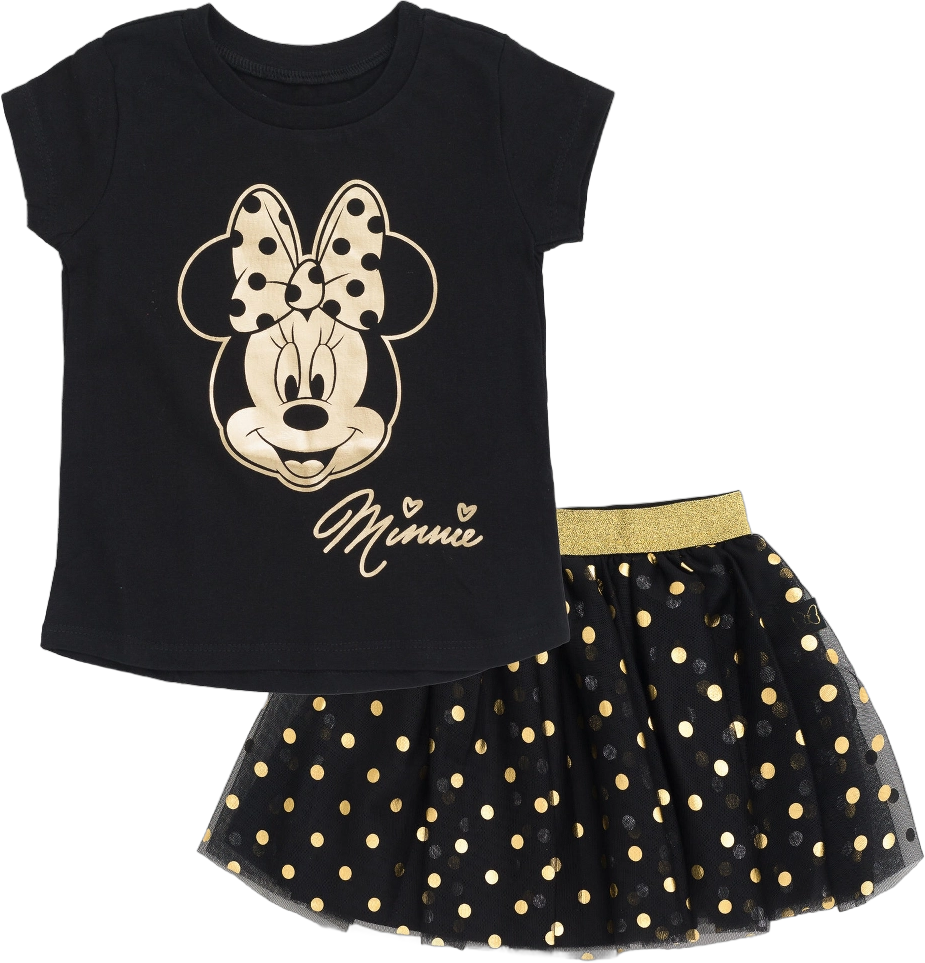 Disney Minnie Mouse Little Girls Metallic Print T-Shirt and Tulle Mesh Skirt Polka Dots Minnie / Gold Foil 6