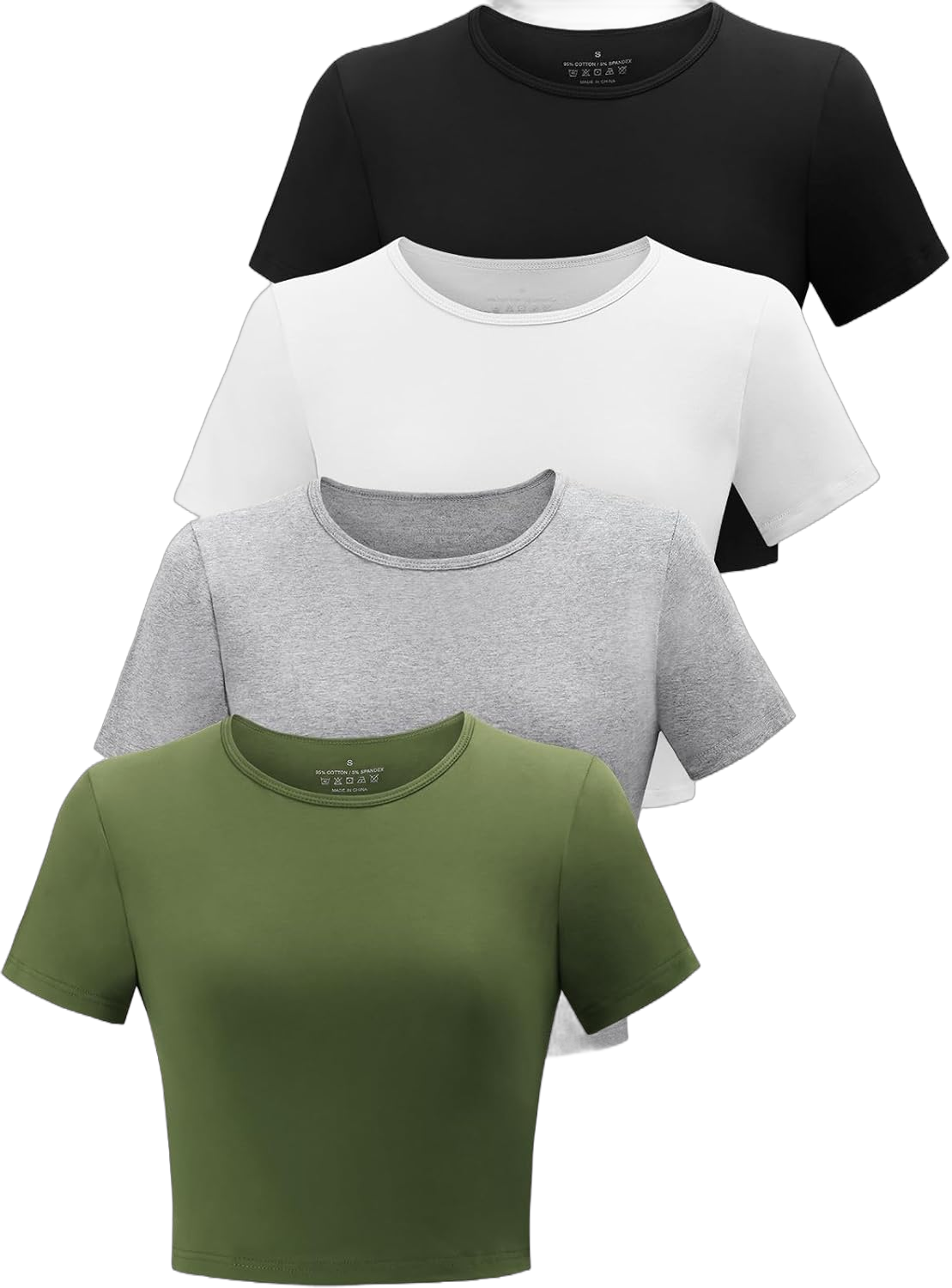 Kole Meego Cotton Workout Tops for Women Crop Tops Trendy Going Out Tops Gym High Neck Summer Shirts 4 Pack Small Black / White / Grey / Olive