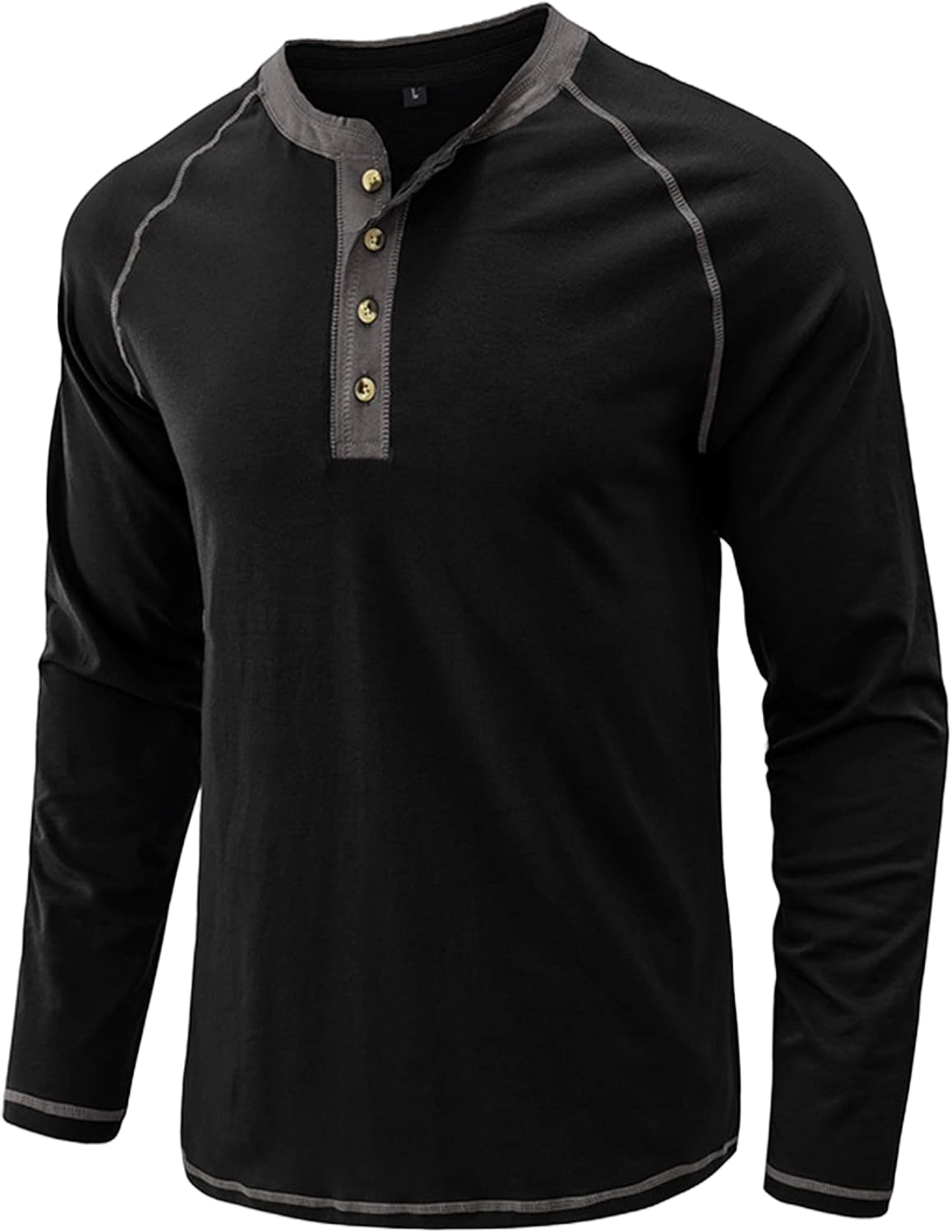 Men's Henley Shirt Long Sleeve Thermal Underwear Henley Top Casual Slim Fit Lightweight 5 Button T Shirts Black Large