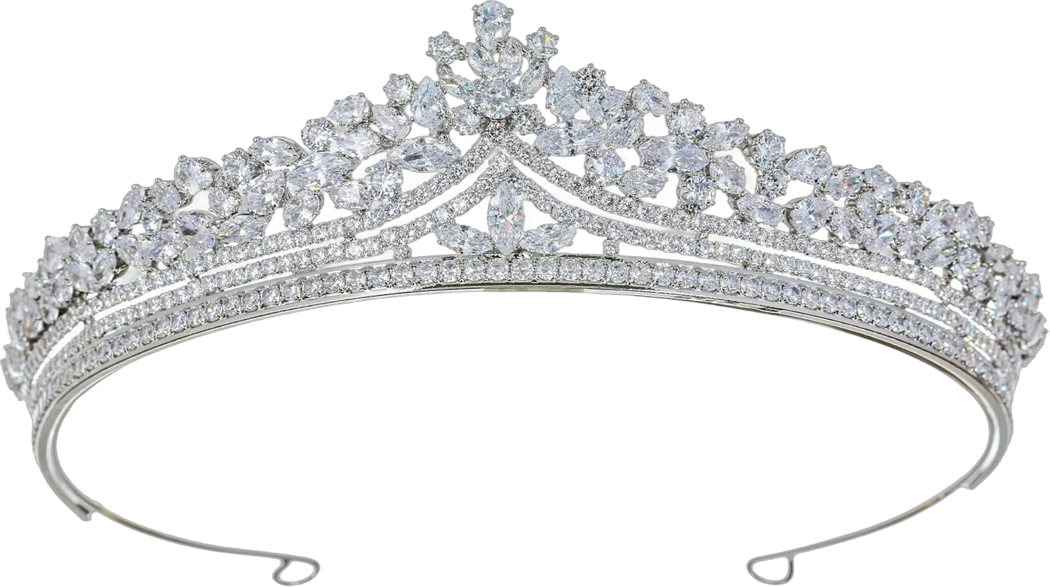 Samky Bridal Wedding Tiara Silver Cubic Zirconium CZ Crystal Crown Bride's Headpiece Hair Accessories for Woman