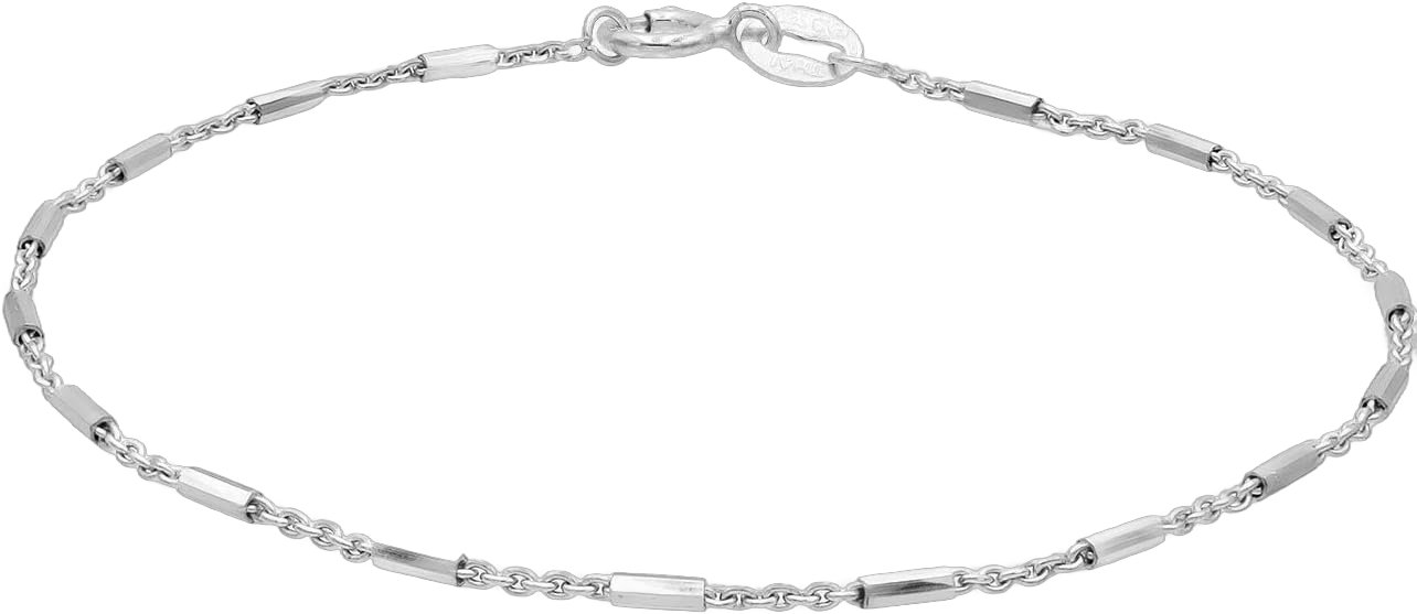 SEA OF ICE Sterling Silver 1mm Diamond-Cut Bar Station Rolo Chain Bracelet for women, Size 7.25"