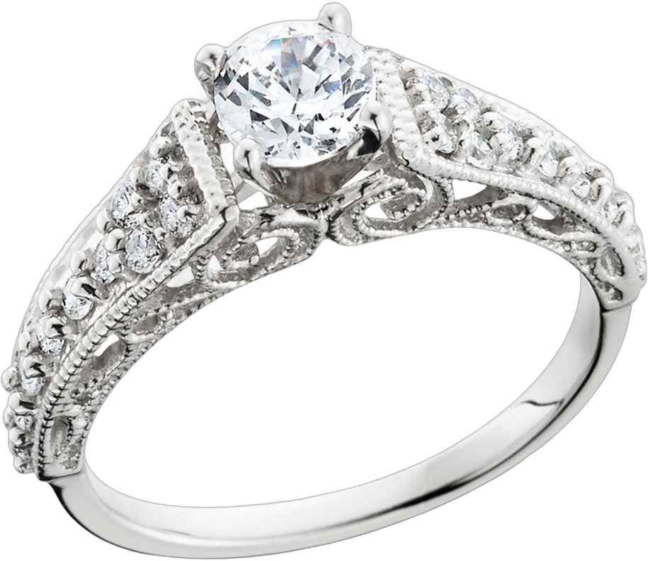 Pompeii3 1/2ct Vintage Filigree Diamond Engagement Ring 14K White Gold - Size 10