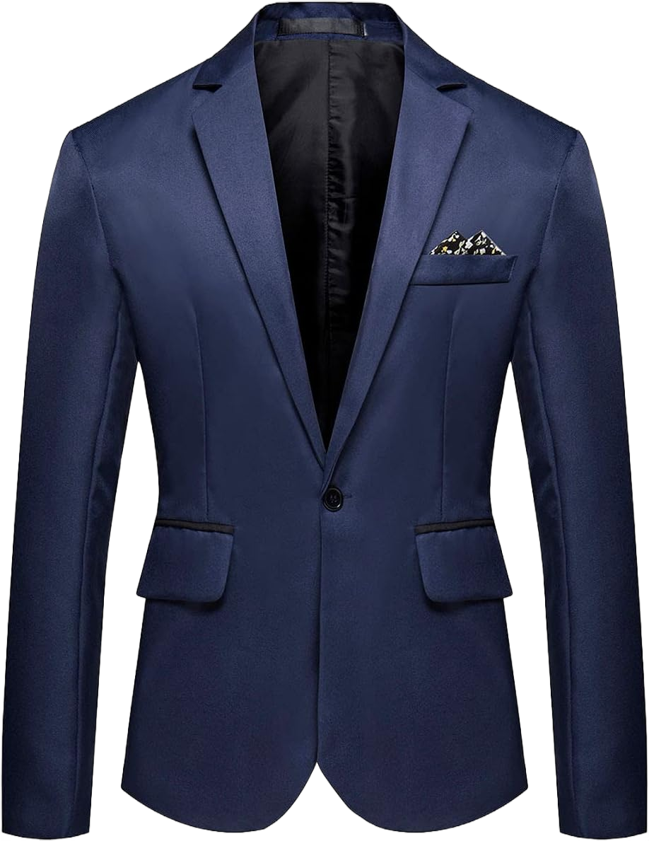 Men's Wedding Blazer Bussiness Suit Jacket One Button Slim Fit Dress Suits Formal Tuxedo for Dinner,Prom,Party X-Large Navy