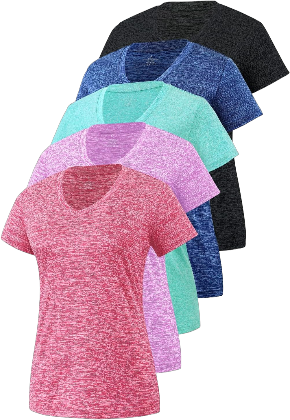 5-Pack Women's Short Sleeve Dry Fit T-Shirt Moisture Wicking Athletic V-Neck Tee Large Black1/Navy/Azure/Purple/Rose