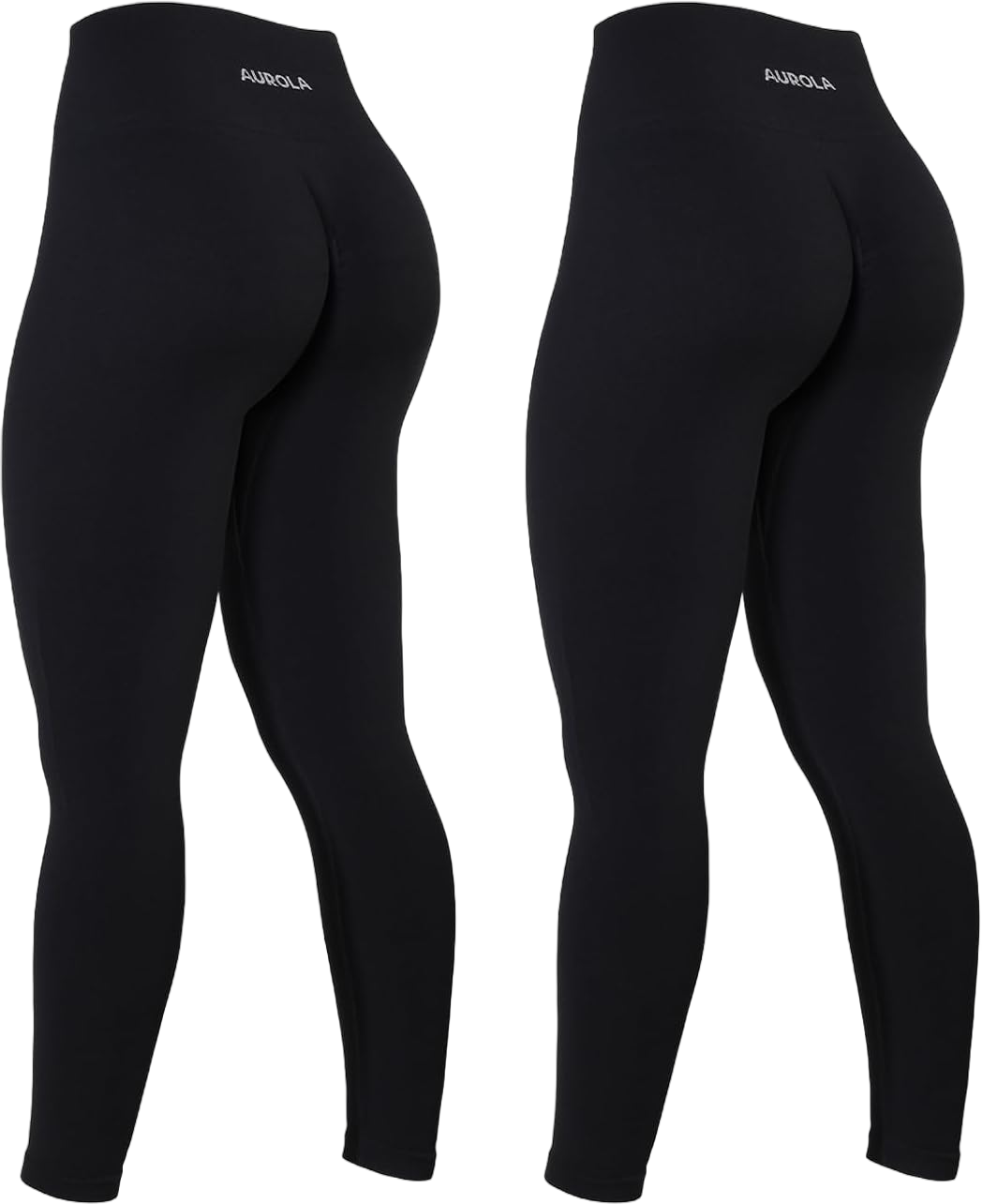 AUROLA Power Workout Leggings for Women Tummy Control Squat Proof Ribbed Thick Seamless Scrunch Active Pants Power X-Small Set (Black+black)