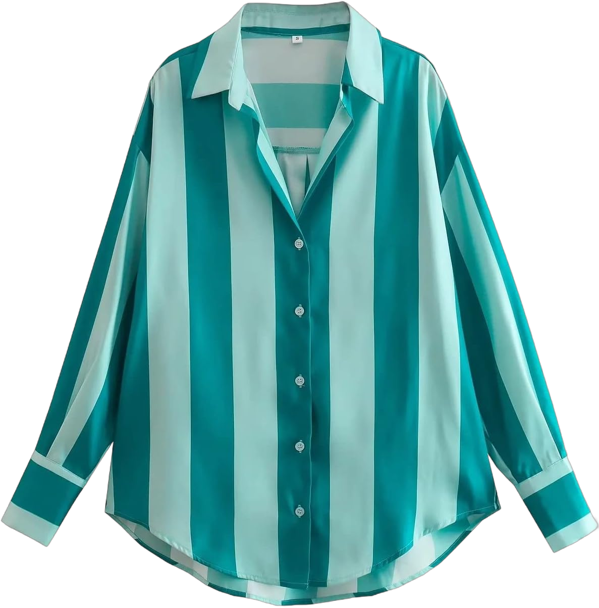 Satin Button Down Shirts for Women Long Sleeve Silky Pinstripe Casual Blouse Summer Top Medium Green