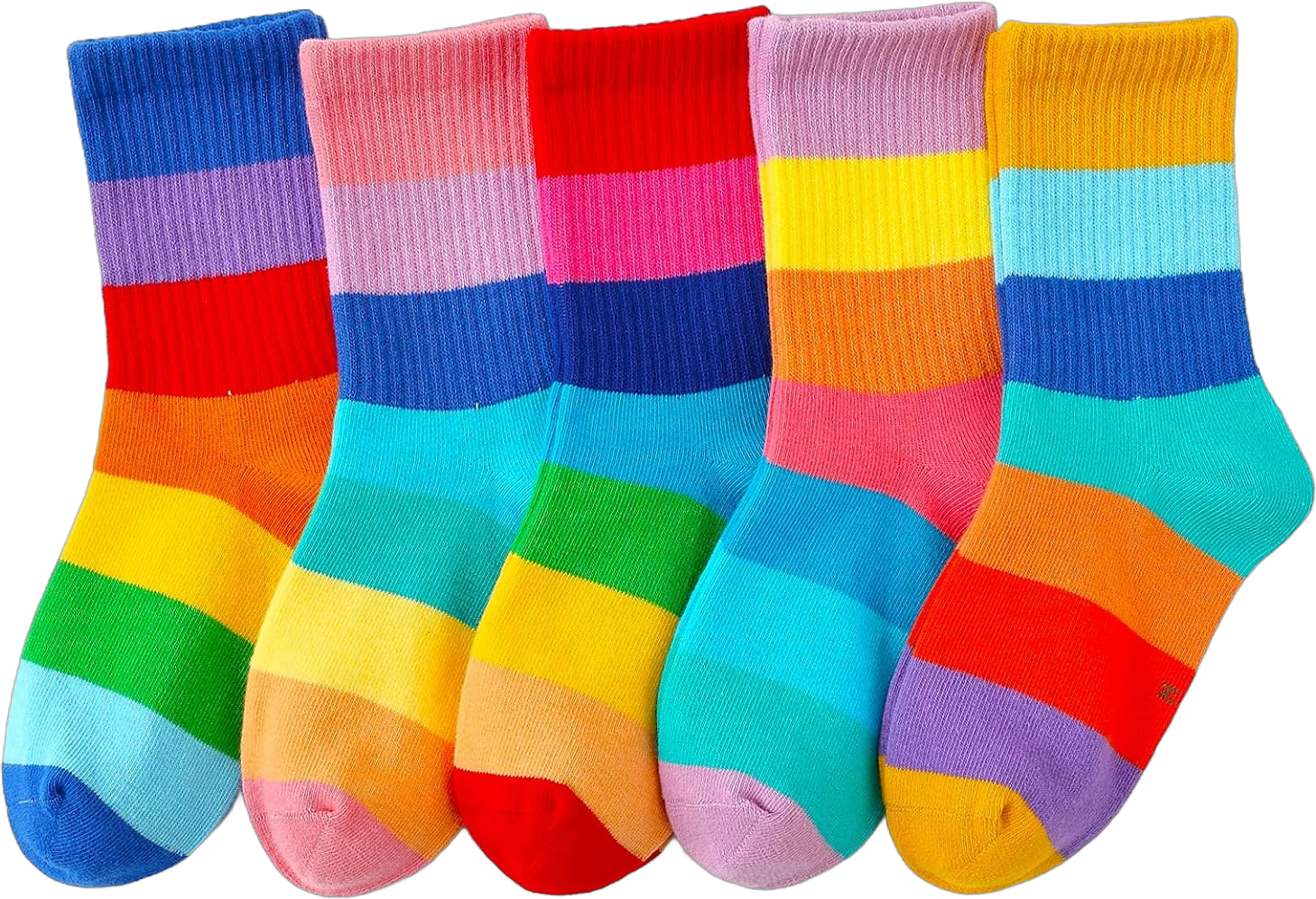 Kids Crew Socks Seamless Boys Girls Rainbow Stripes Socks Cotton Athletic Socks Unisex Cute Fun Boot Socks 5 Pairs 6-8 Years Set C, 5 Pairs