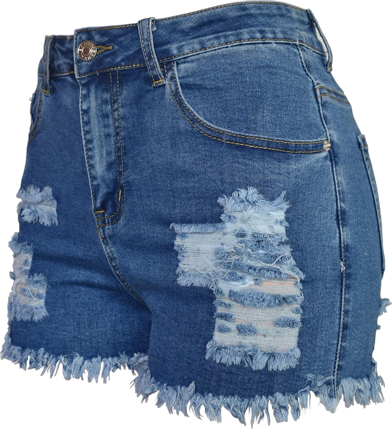 Aodrusa Jean Shorts Womens High Waisted Stretchy Mom Two Buttons Frayed Raw Hem Ripped Denim Shorts Distressed 10 S2 Blue