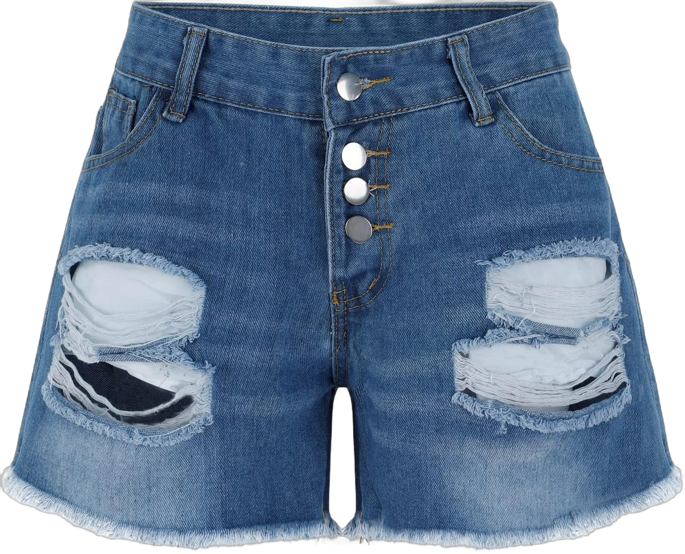 Women's Ripped Denim Shorts Mid Rise Distressed Jean Shorts Casual Summer Stretchy Ripped Shorts Style A Medium E-blue