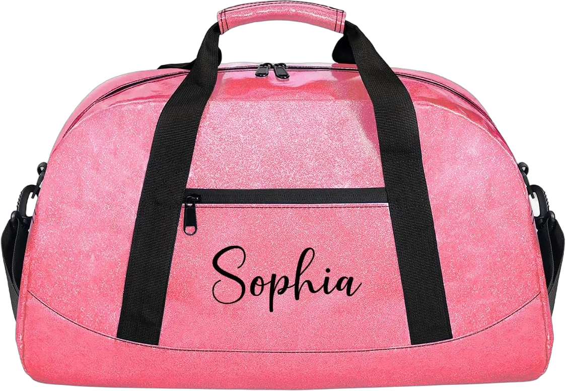 Personalized Duffel Bags for Kids Small Gym Bag Luggage Bag for Women Glitter Dance Tote Bag for Girls Glitter Pink Duffel Bags Overnight Bag for Girls Color 3