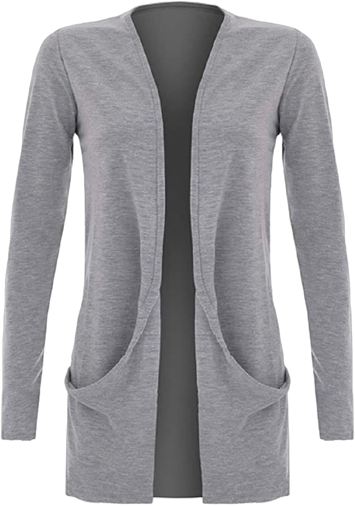 OgLuxe Women's Drop Pocket Long Sleeve Casual Lightweight Boyfriend Open Style Cardigan Regular Plus Size Grey 12-14