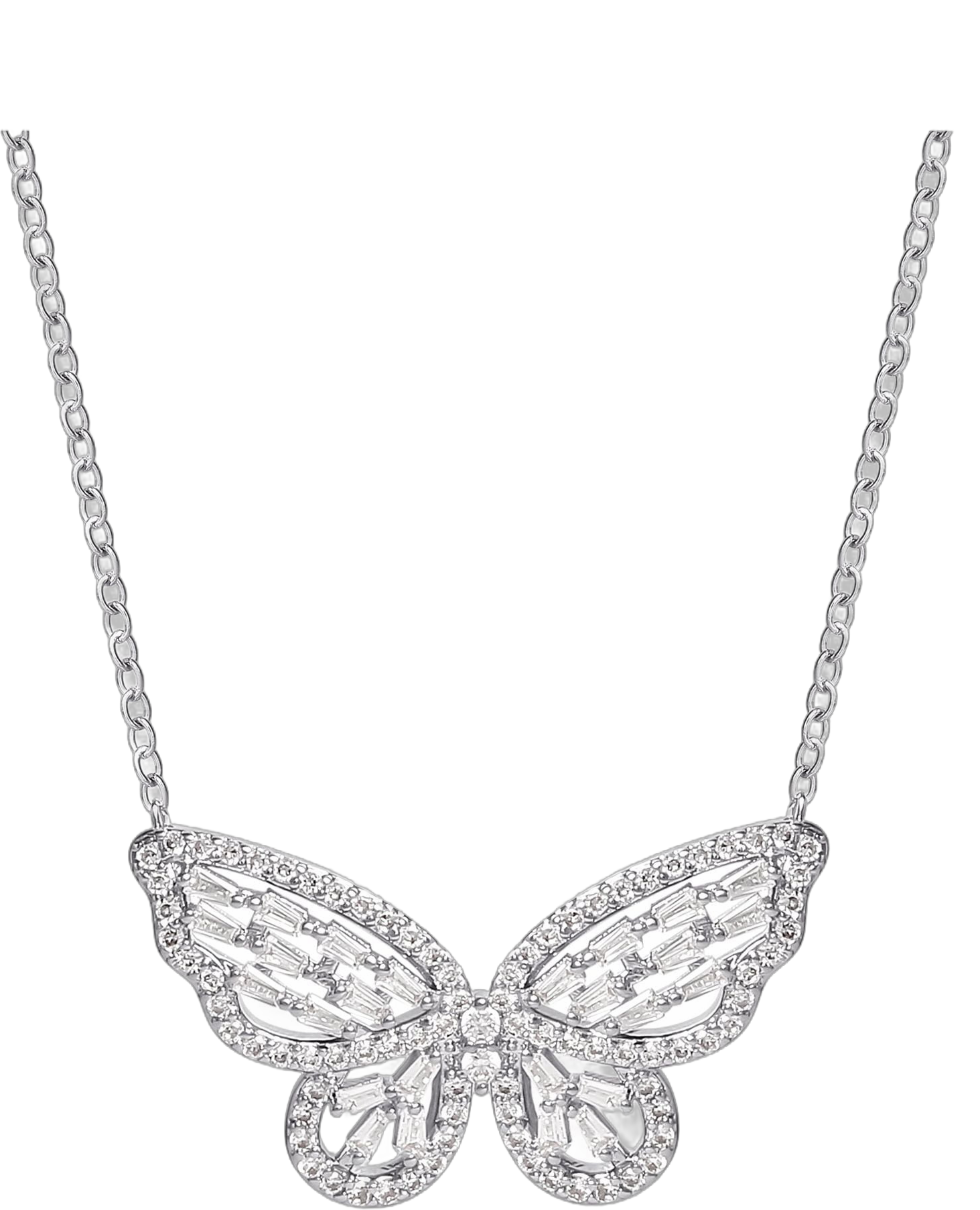 Believe by Brilliance- Women's Fine Silver Plated Cubic Zirconia Butterfly Necklace, 18" + 2"