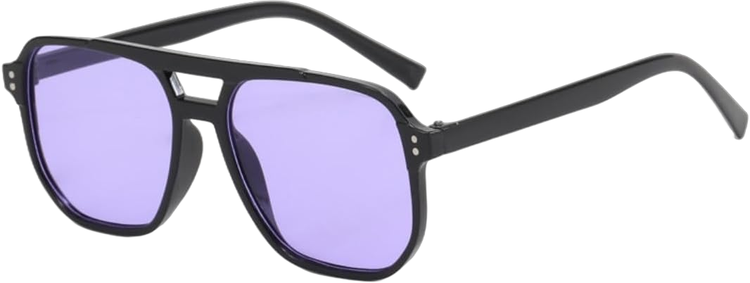 IKANOO Retro Oversized Square Aviator Sunglasses for Women Men 70s Vintage Trendy Double Bridge Plastic Sun Glasses Purple