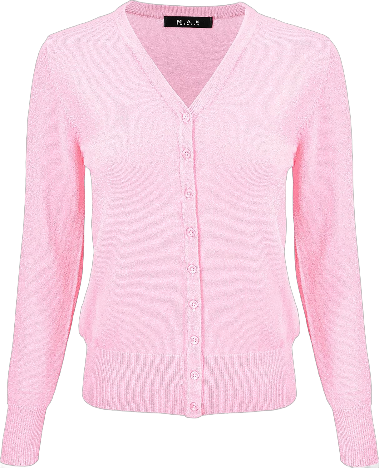 YEMAK Women's Knit Cardigan Sweater – Long Sleeve V-Neck Basic Classic Casual Button Down Knitted Soft Lightweight Top X-Large Light Pink