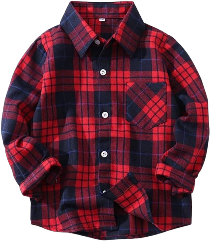 Toddler Boy's Girl's Plaid Shirt, Classic Flannel Button Down Long Sleeve Casual Plaid Shirt 1-10 Years 4-5T 09 Red/Navy Plaid