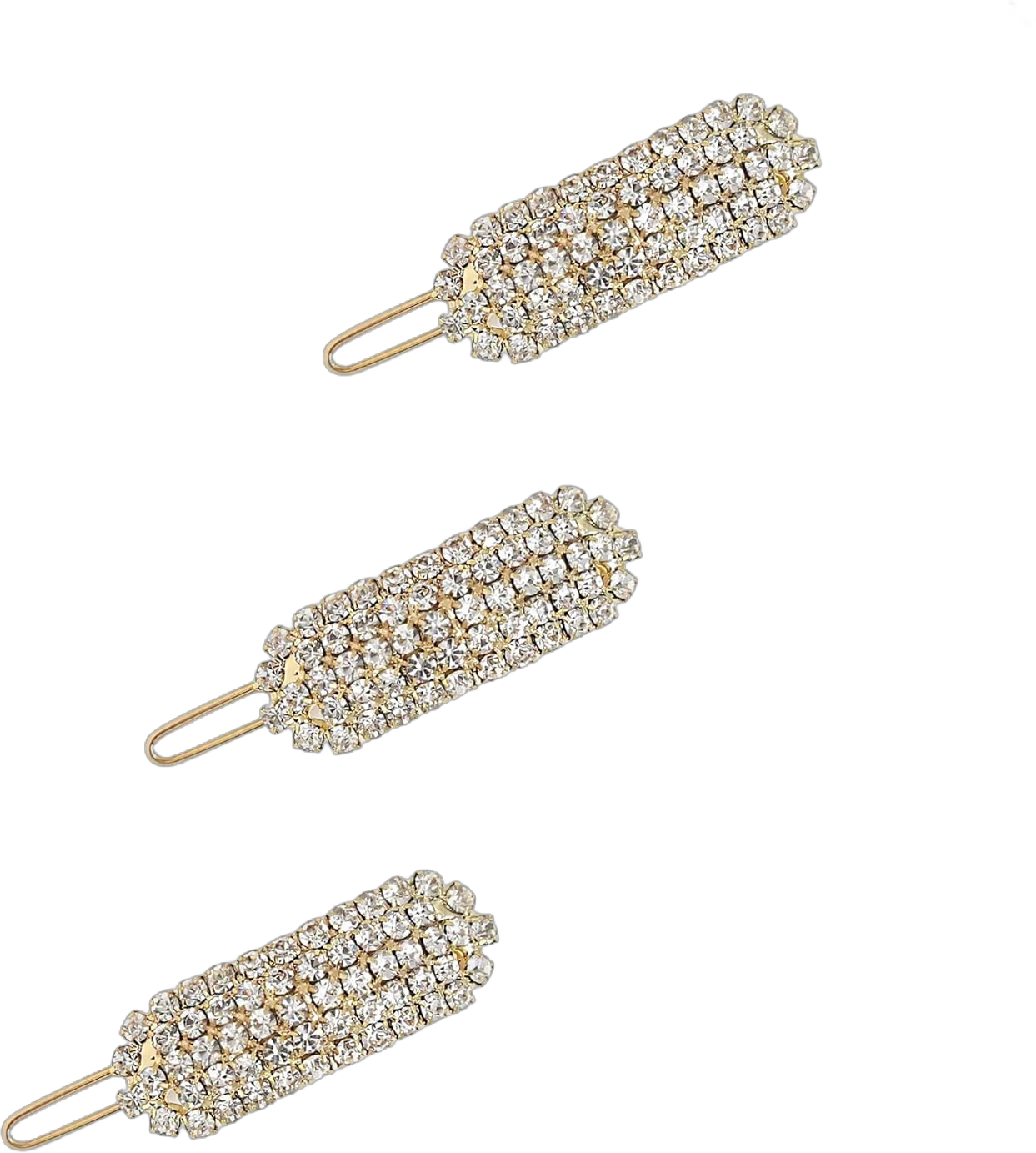 Ettika Gold Tone Plated Barrette for Women | Hair Accessory | Crystal Droplet Barrette Set of 3 in Clear and Gold Tone