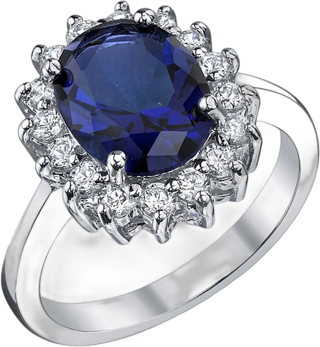 Metal Masters Women's Sterling Silver Kate Middleton 3Ct. Engagement Ring Sapphire Blue Cubic Zirconia