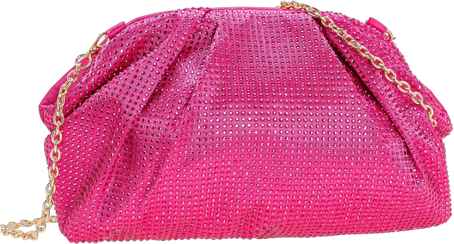 CHARMING TAILOR Evening Bag Women Wedding/Prom/Party Formal Purse Rhinestone Embellished Frame Satin Clutch Hot Pink