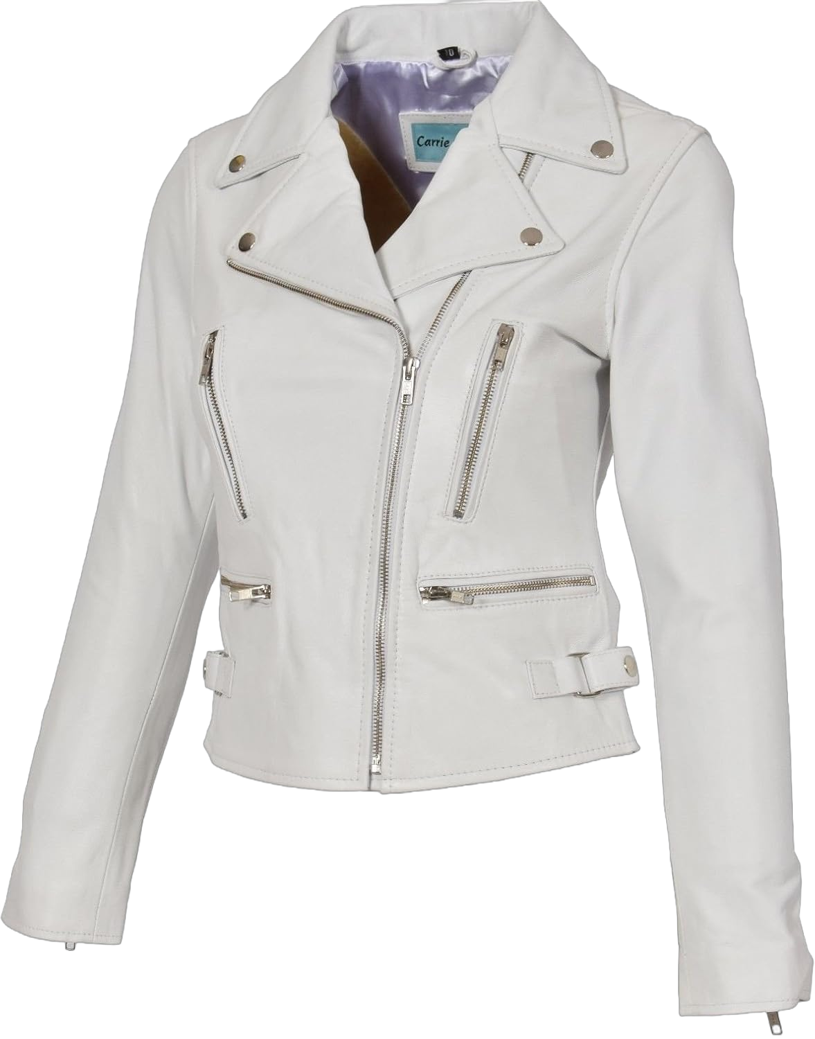 Women's Leather Jacket Motorcycle Quilted Bomber Stylish Biker Outerwear White Real Leather Jacket Women XX-Large White