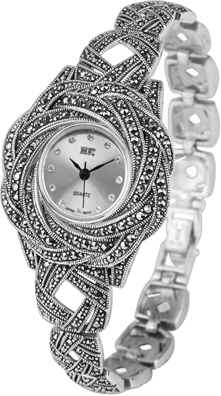 Vintage Watches for Women 925 Sterling Silver Bracelet Bangle Watch Silver Jewelry Wrist Watch Flower Style White