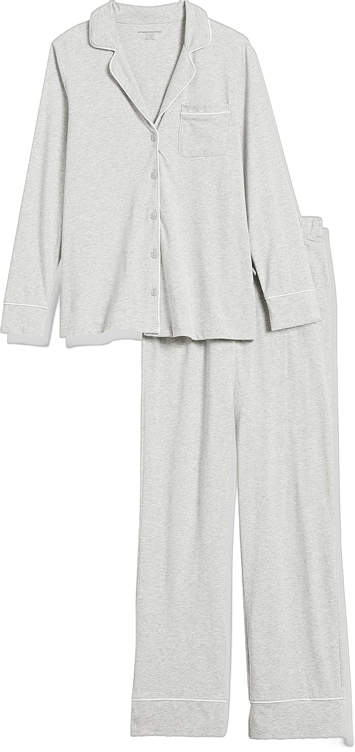 Amazon Essentials Women's Cotton Modal Long-Sleeve Shirt and Full-Length Bottom Pajama Set 4X Grey Heather